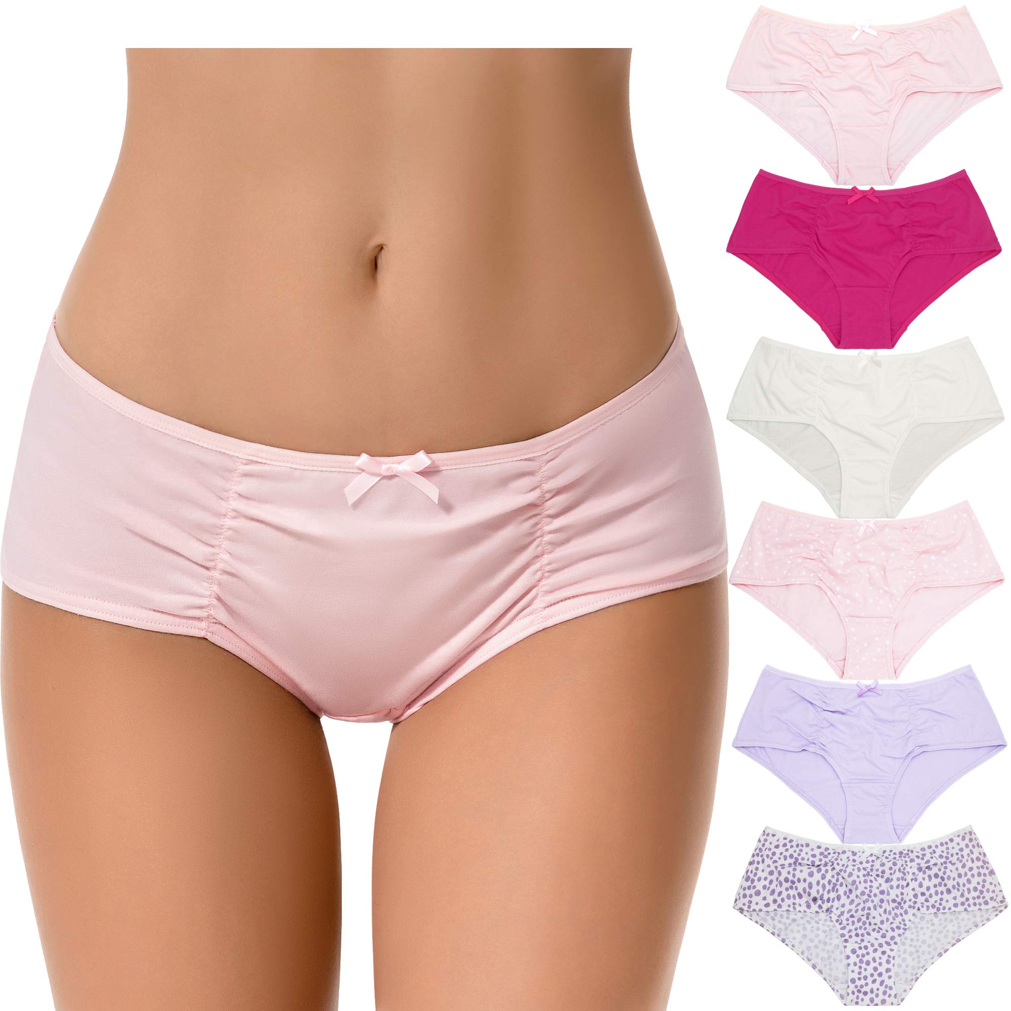 Curve Muse Women's Plus Size 100% Cotton Mid Waist Hipster Panties Underwear 6-Pack - Soft Breathable Comfort for Everyday Wear & Lounge