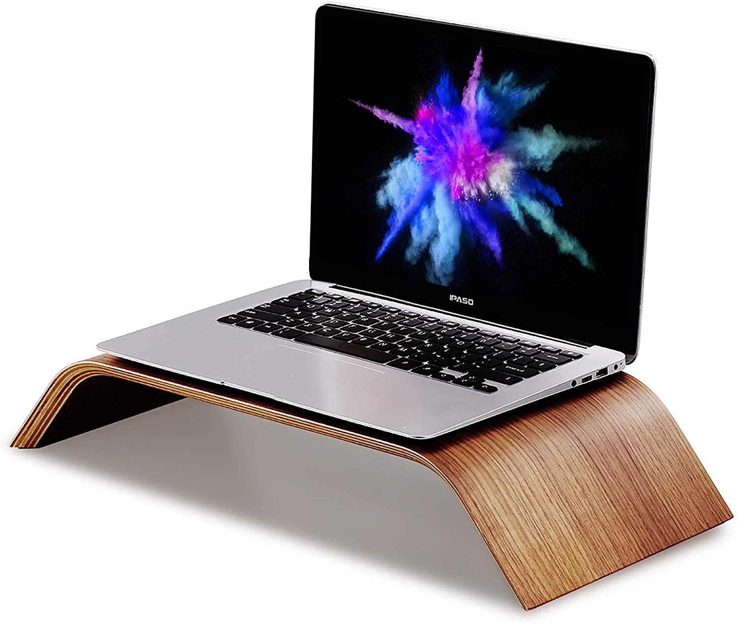 Baile Wood Monitor & Laptop Stand - Adjustable Desktop Riser for iMac, PC, Notebook (Walnut/Black) - Ergonomic Computer Holder for Home Office & Workspace Organization