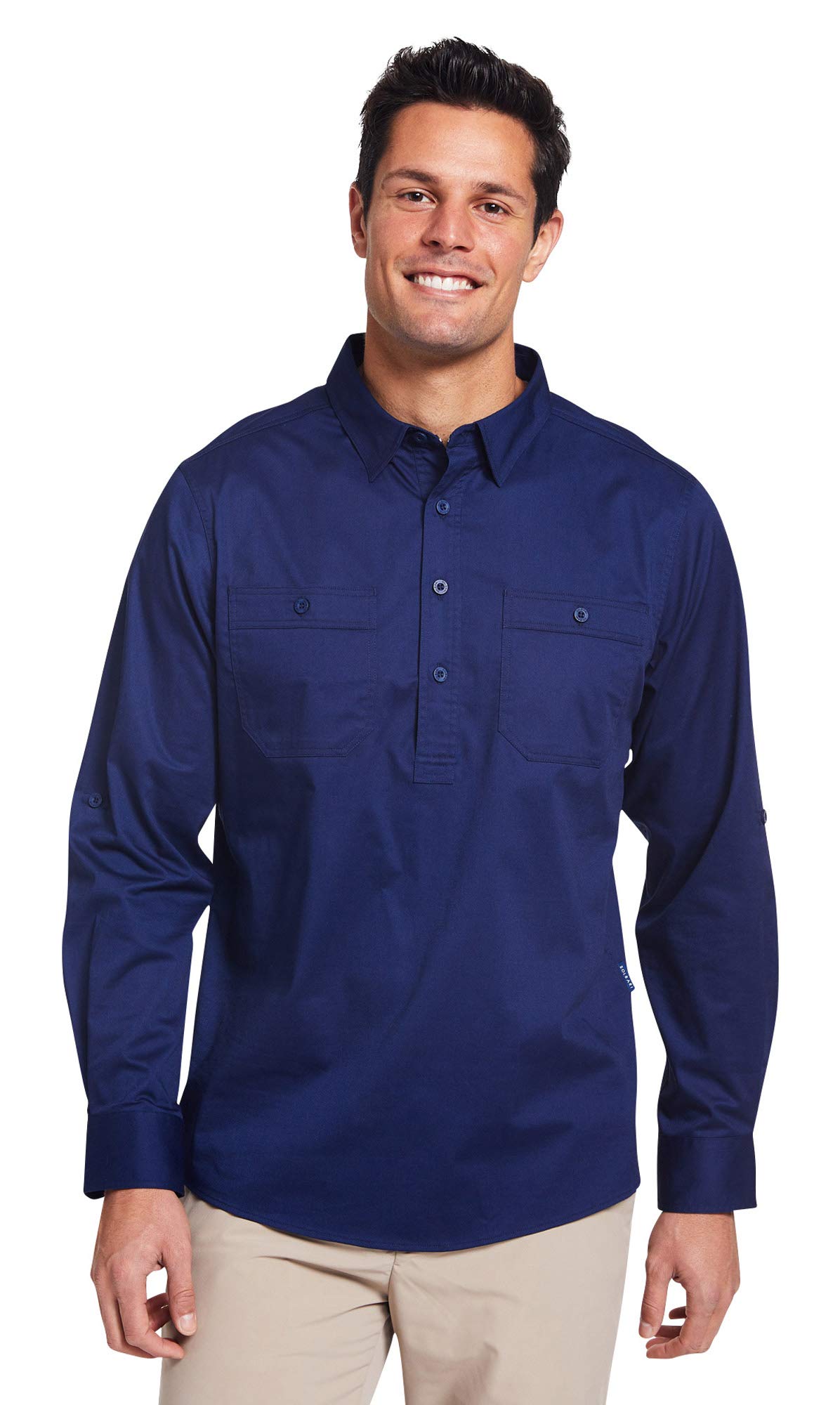 Solbari UPF 50+ Men's Sun Protection Shirt - Lightweight Long Sleeve Half Placket Outback Shirt for Hiking, Fishing & Outdoor Activities | Technicool Fabric
