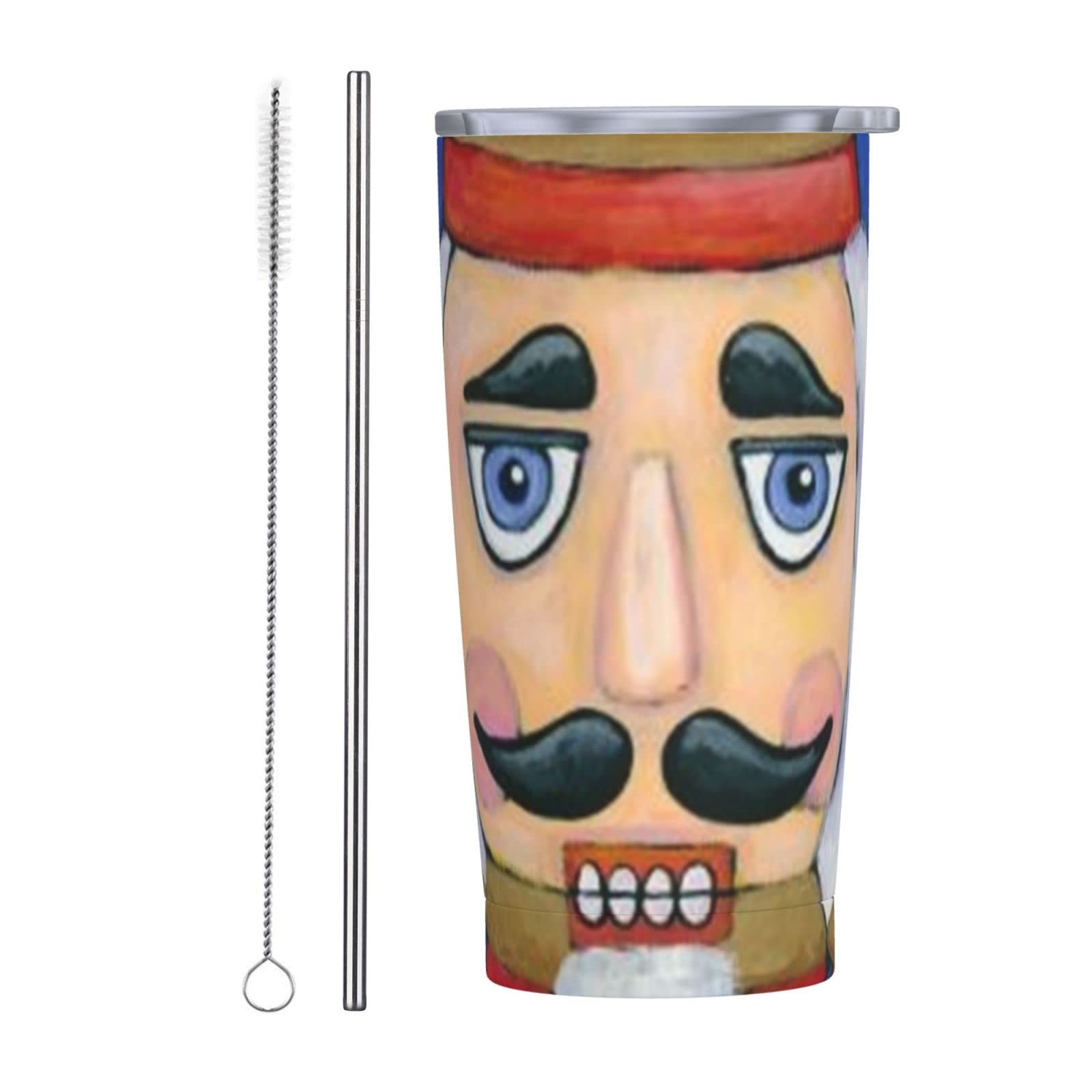 SWEET TANG 20oz Vacuum Insulated Stainless Steel Coffee Tumbler with Leakproof Lid & Straw - Crazy Nutcracker Design Blue Travel Mug for Hot/Cold Beverages - Perfect for Office, Gym, Commuting, Parties & Weddings