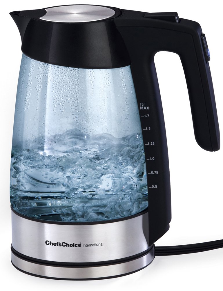 Chef'sChoice 679 Cordless Electric Glass Kettle - 1.7L Stainless Steel Base with Soft-Touch Handle, Auto Shut-Off & Boil-Dry Protection - Fast Boiling for Tea, Coffee & Instant Meals - Perfect for Home, Office & Dorm Use