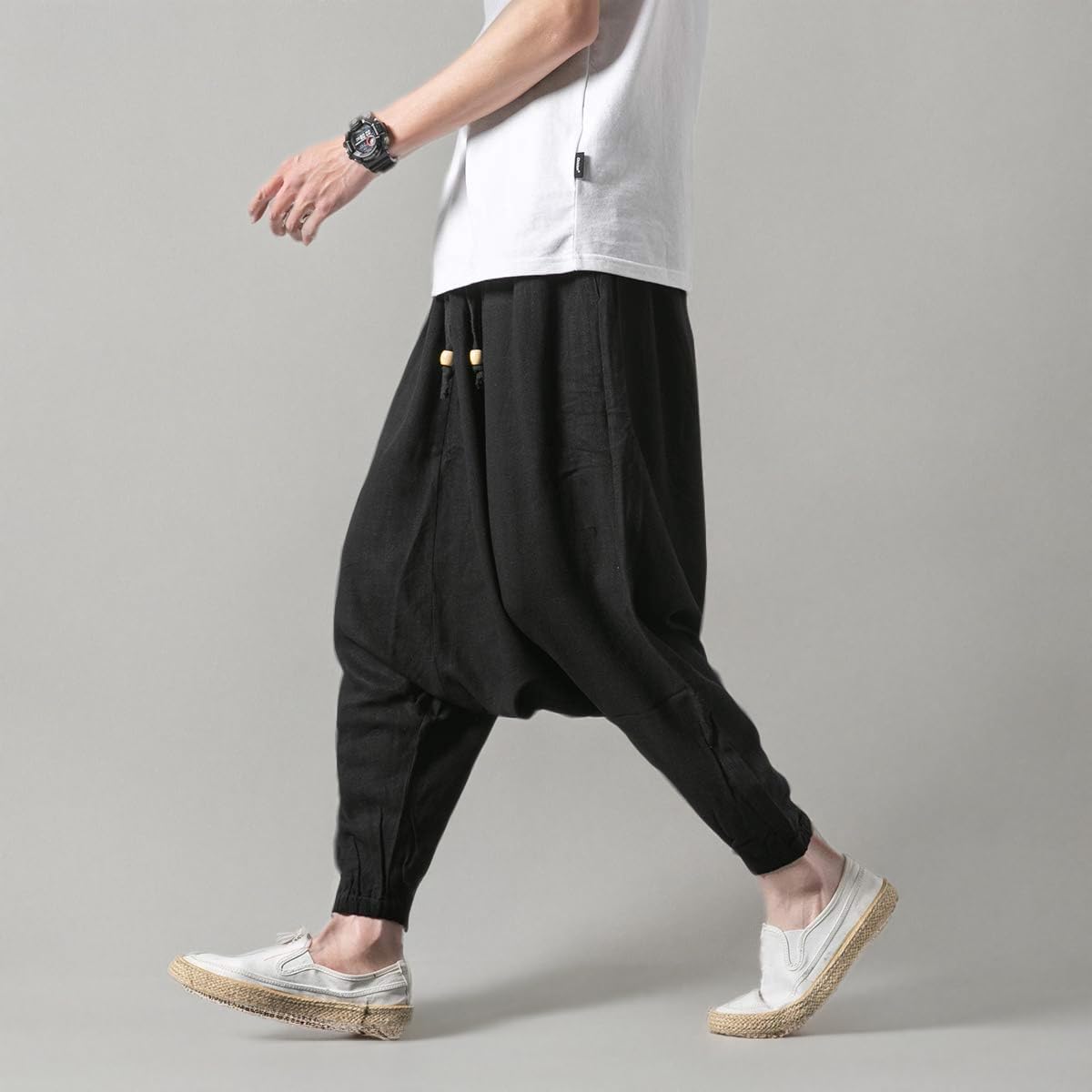 Seidarise Men's Harem Pants - Drop Crotch Lounge Pants, Plus Size Genie Pants for Yoga, Jogging & Casual Wear | Comfortable Balloon Pants for Meditation, Workout & Relaxation at Home