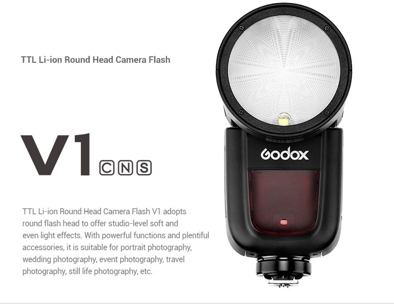 Godox V1 Flash Speedlight for Sony Cameras - Professional TTL On-Camera Flash with Round Head, 2.4G Wireless System - Perfect for Portrait, Wedding, and Event Photography