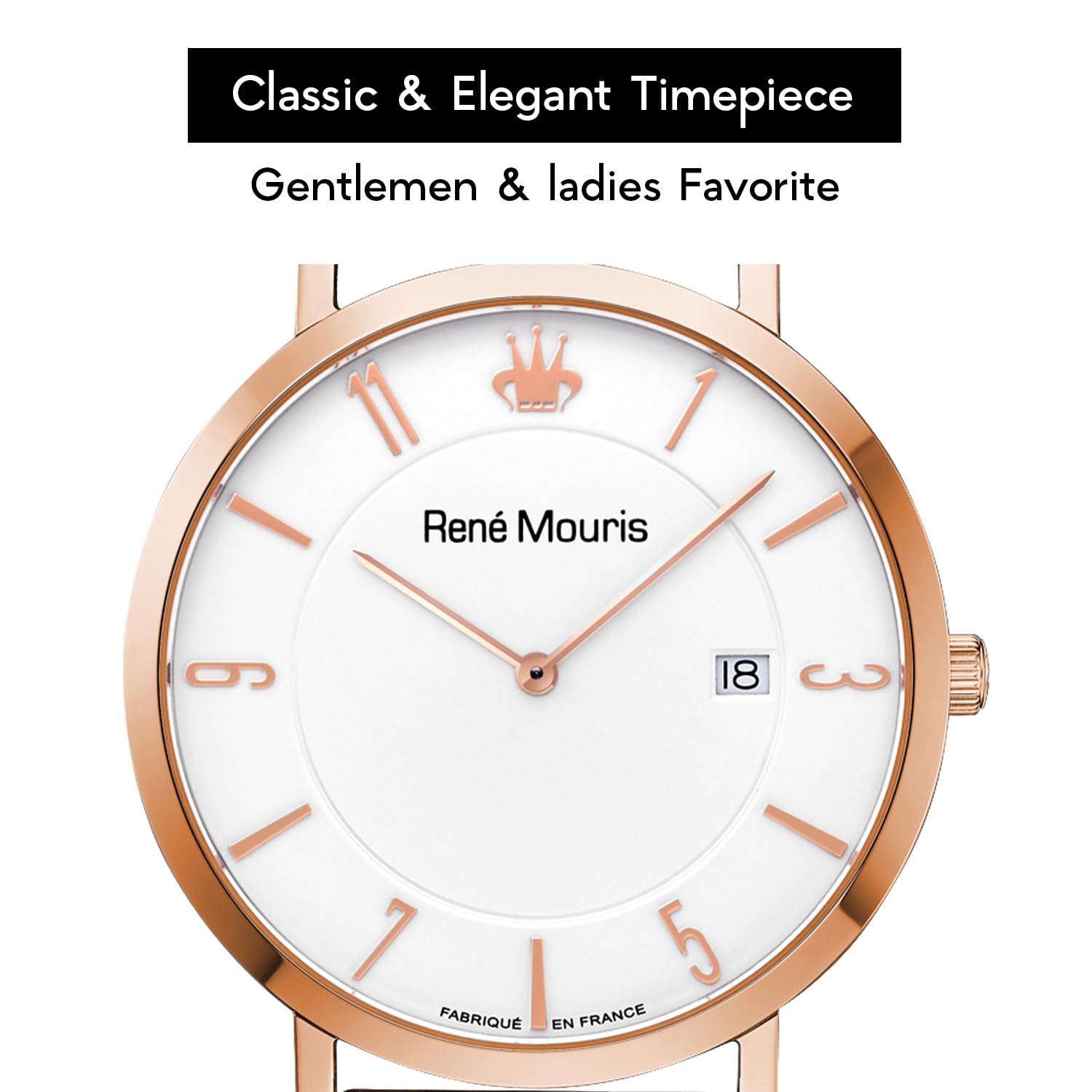 René Mouris Men's Classic Quartz Watch - 41MM 316L Stainless Steel Case, Sapphire Coated Crystal, 50M Water Resistance with Italian Leather Strap - Elegant Dress Watch for Business, Formal Occasions & Everyday Wear