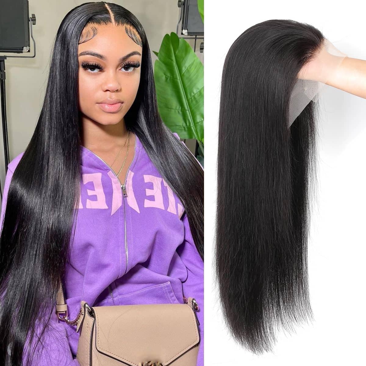 Brazilian Virgin Human Hair Lace Front Wig 20 Inch Straight 13x4 Pre Plucked with Baby Hair - Glueless Natural Color Wig for Women | Perfect for Daily Wear, Cosplay, and Special Occasions