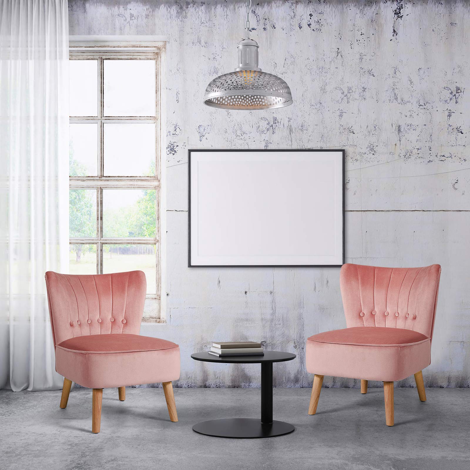 SAFSTAR Armless Accent Chair - Modern Wingback Velvet Sofa Chair with Sturdy Rubber Wood Legs & Plush Padded Seat, Upholstered Lounge Chair for Living Room, Bedroom, Office or Coffee Shop - Perfect for Relaxing, Reading & Entertaining Guests (Pink)
