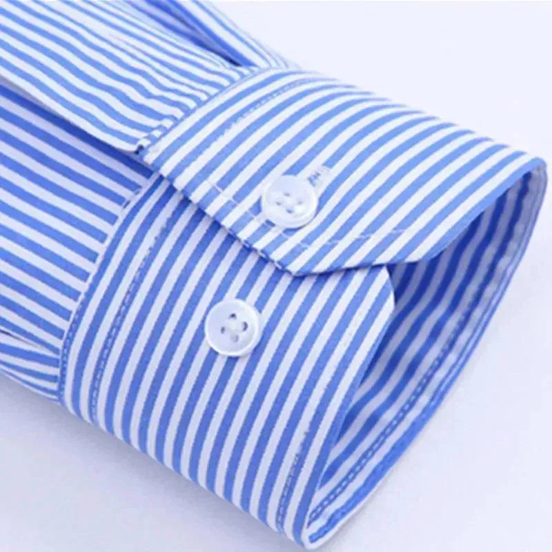 Men's Blue Striped Casual Button Down Shirt - Slim Fit Long Sleeve Dress Shirt for Office, Business, and Formal Occasions