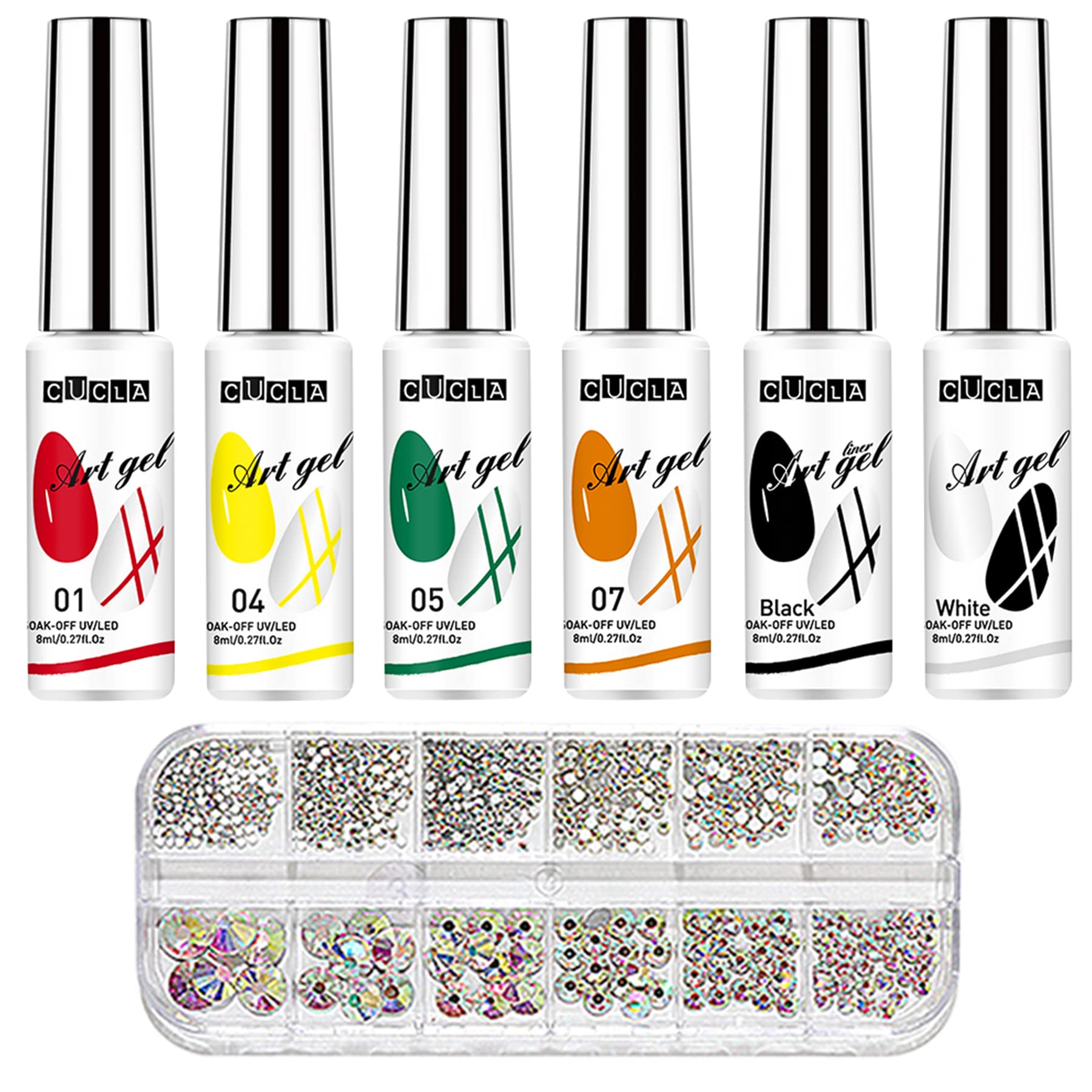 Vtrem 6 Colors Chrome Platinum Glitter Gel Nail Polish Kit - Sparkly Shiny White & Orange Gel Polish with Rhinestones for DIY Manicure | Salon Quality Nail Varnish for Home & Professional Use | Perfect for Parties, Weddings & Special Occasions