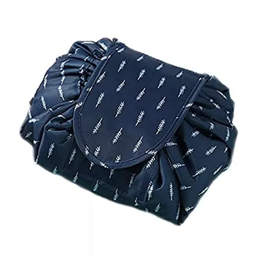 Waterproof Drawstring Makeup Pouch - Large Capacity Cosmetic Bag for Travel & Daily Use | Portable Toiletry Organizer for Women | Multifunctional Storage Bag (Blue) - Perfect for Gym, Beach & Weekend Getaways