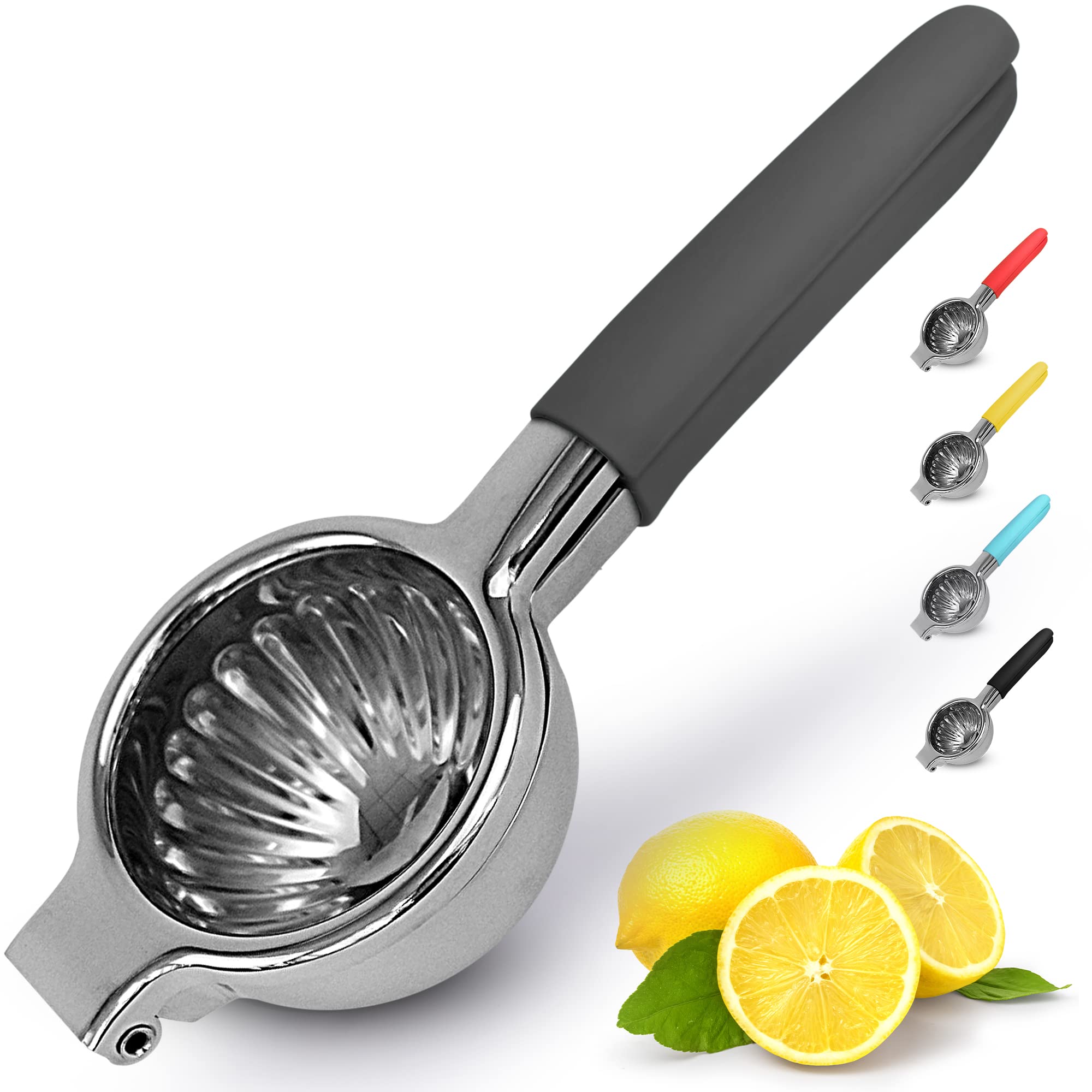 Premium Stainless Steel Lemon Squeezer - Heavy Duty Manual Citrus Press Juicer with Solid Metal Bowl & Food Grade Silicone Handles - Large Lime & Orange Squeezer (Charcoal) - Perfect for Fresh Juice, Cocktails & Cooking