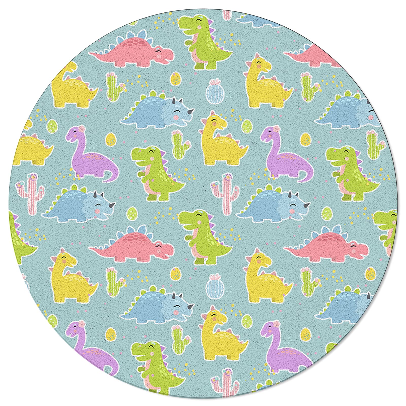 Cartoon Dinosaur Area Rug - 4FT Round Washable Indoor/Outdoor Carpet for Kids & Teens | Dino-Themed Bedroom Decor, Playroom Floor Mat, Living Room Accent Rug in Blue & Green | Perfect for Nursery, Dorm, or Game Room
