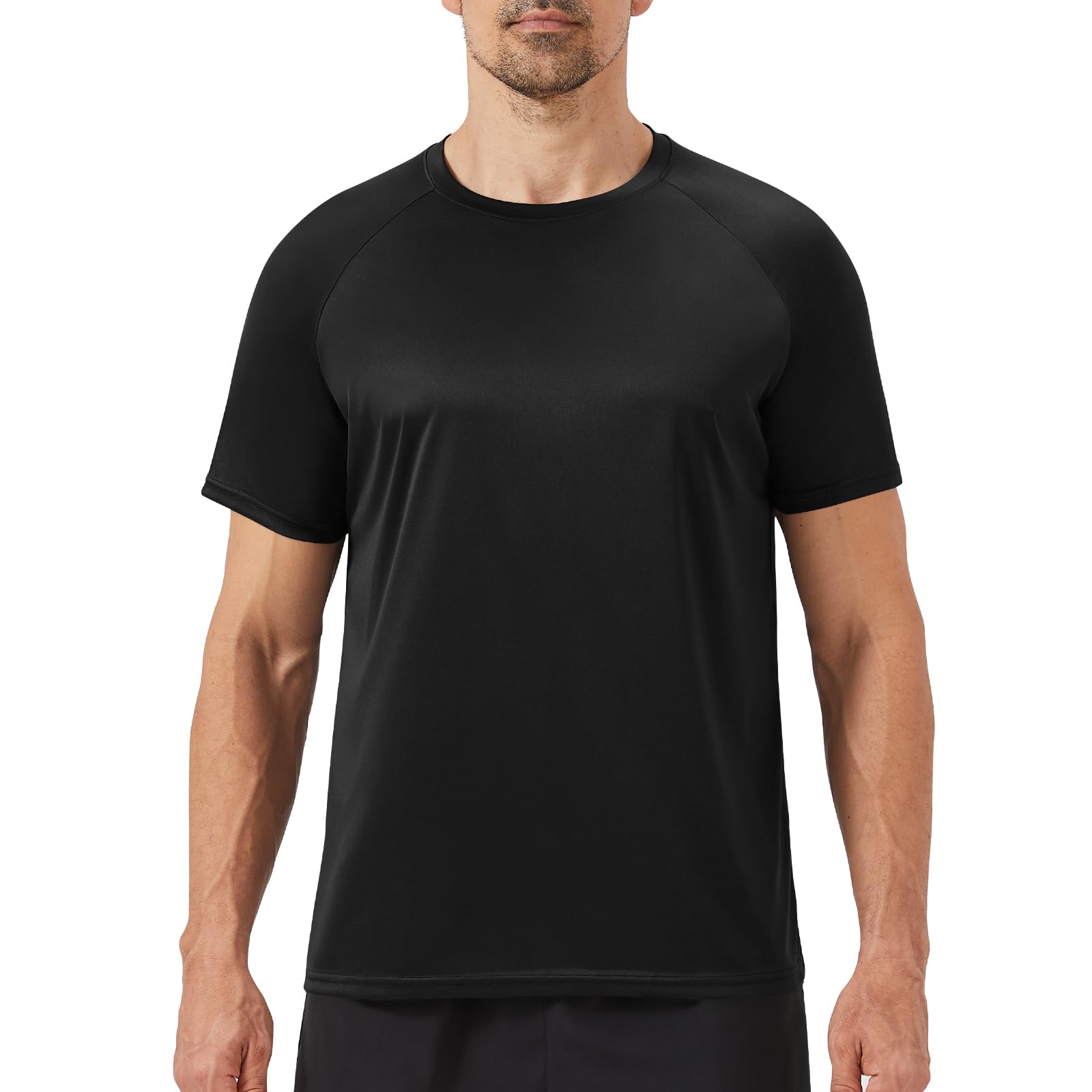 Men's Workout Shirts - Moisture Wicking Dry Fit Black T-Shirt for Gym, Running & Athletic Activities | Breathable Crew Neck Short Sleeve Activewear for Men