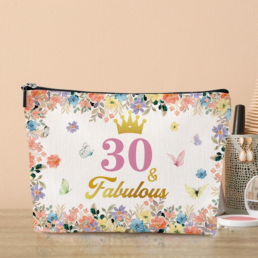 VICBOU 30th Birthday Gifts for Women - Inspirational Floral Makeup Bag for Her, Mom, Wife, Friends | Perfect for Mother's Day, Christmas & 30th Birthday Celebrations | Cosmetic Bag for Daily Use, Travel & Gift Giving