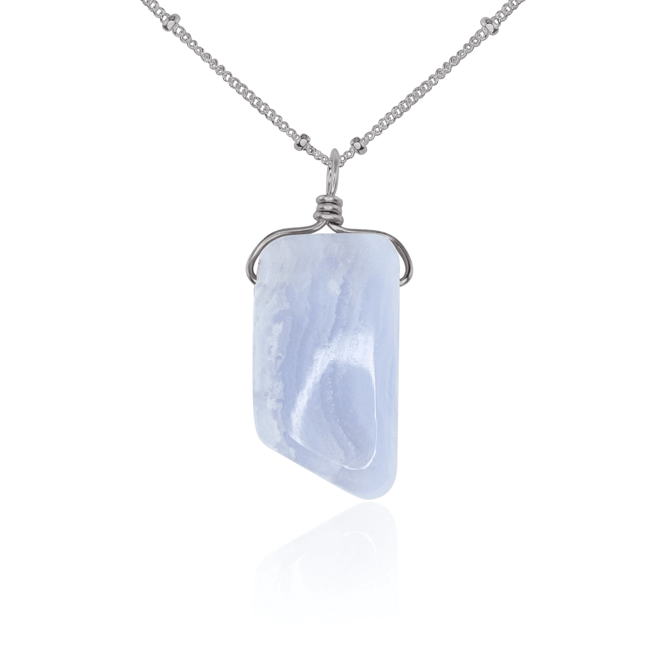 Blue Lace Agate Crystal Pendant Necklace - Smooth Stone Healing Jewelry for Women, Gift for Her | Perfect for Meditation, Yoga & Spiritual Healing