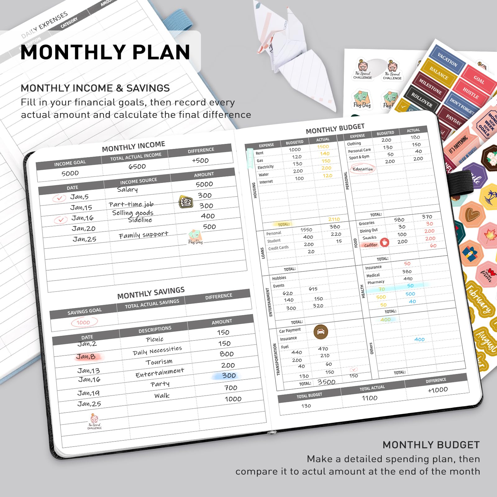 WEMATE 2025 Monthly Budget Planner - Undated Expense Tracker Notebook & Financial Organizer | 12-Month Bill Planner & Account Book for Money Management | Perfect for Personal Finance, Home Budgeting & Savings Goals | A5 Size (Black)