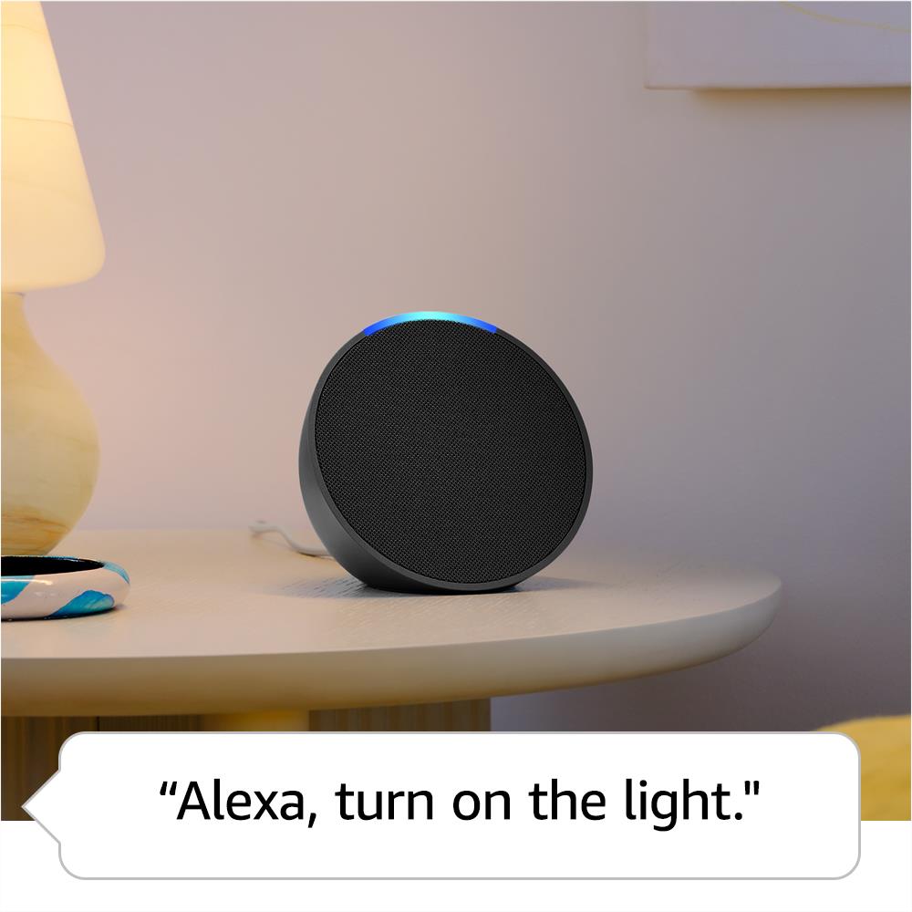 Amazon Echo Pop Compact Smart Speaker with Alexa (Charcoal) - Smart Home Device for Music, News & Smart Controls - Perfect for Bedroom, Kitchen & Office