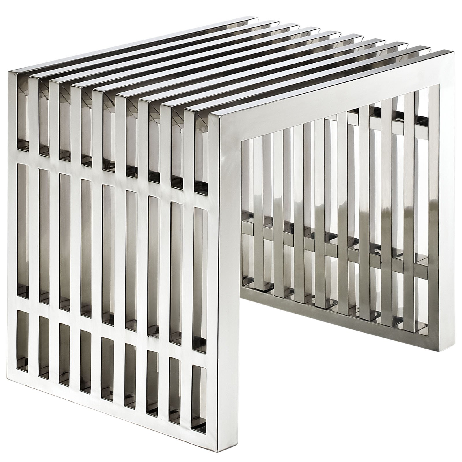 Modway Gridiron Contemporary Modern Small Stainless Steel Bench - 19.5