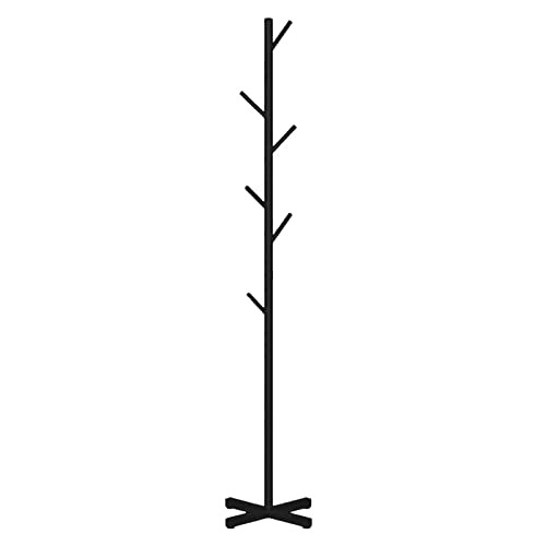 Holcmic Freestanding Metal Coat Rack - Black Satin Steel Finish Coat Tree with Stable Cross Base, Hooks & Hangers - Easy Assemble Floor Standing Standalone for Bedroom, Entryway, Hallway & Office Organization