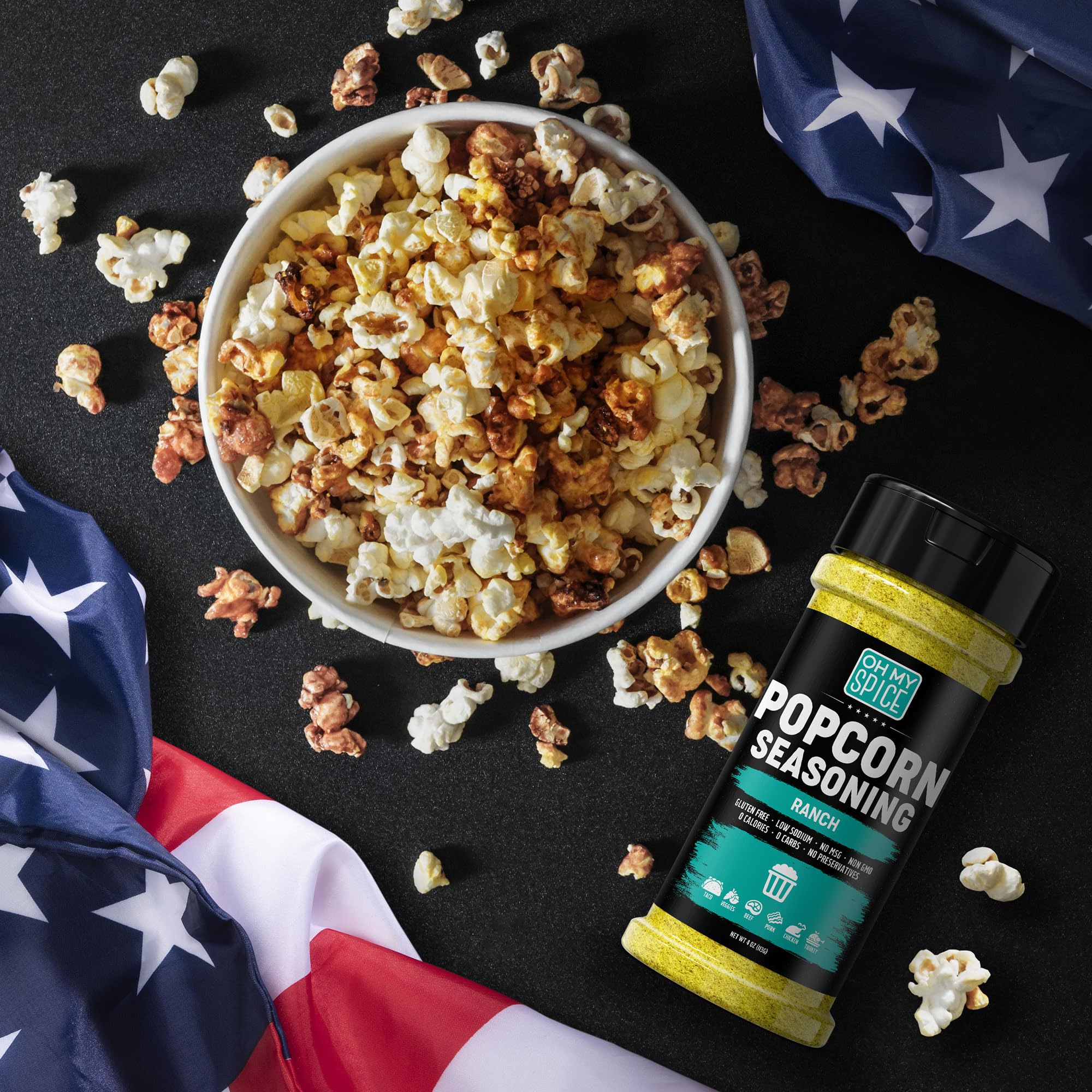 **Gluten-Free Popcorn Seasoning Variety Pack - Low Sodium Ranch & Cheddar Cheese Powder Flavors | Popcorn Topping Kit for Movie Nights, Snack Time & Party Favors**