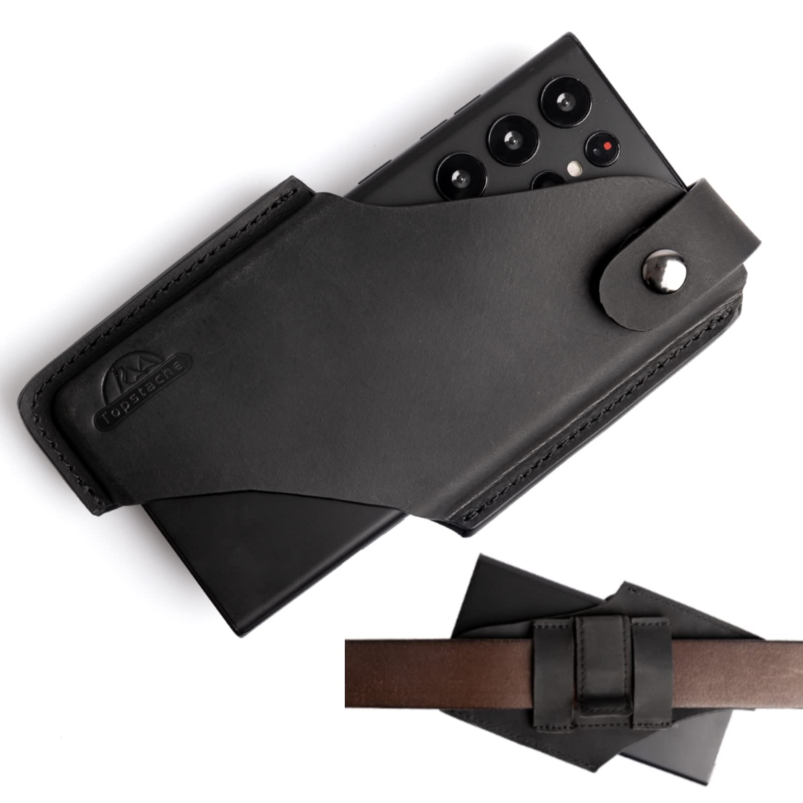 Premium Leather Phone Holster with Belt Clip Loop & Magnetic Closure - Compatible with iPhone & Samsung - Large Black Belt Phone Pouch for Men & Women - Perfect for Work, Travel & Outdoor Activities
