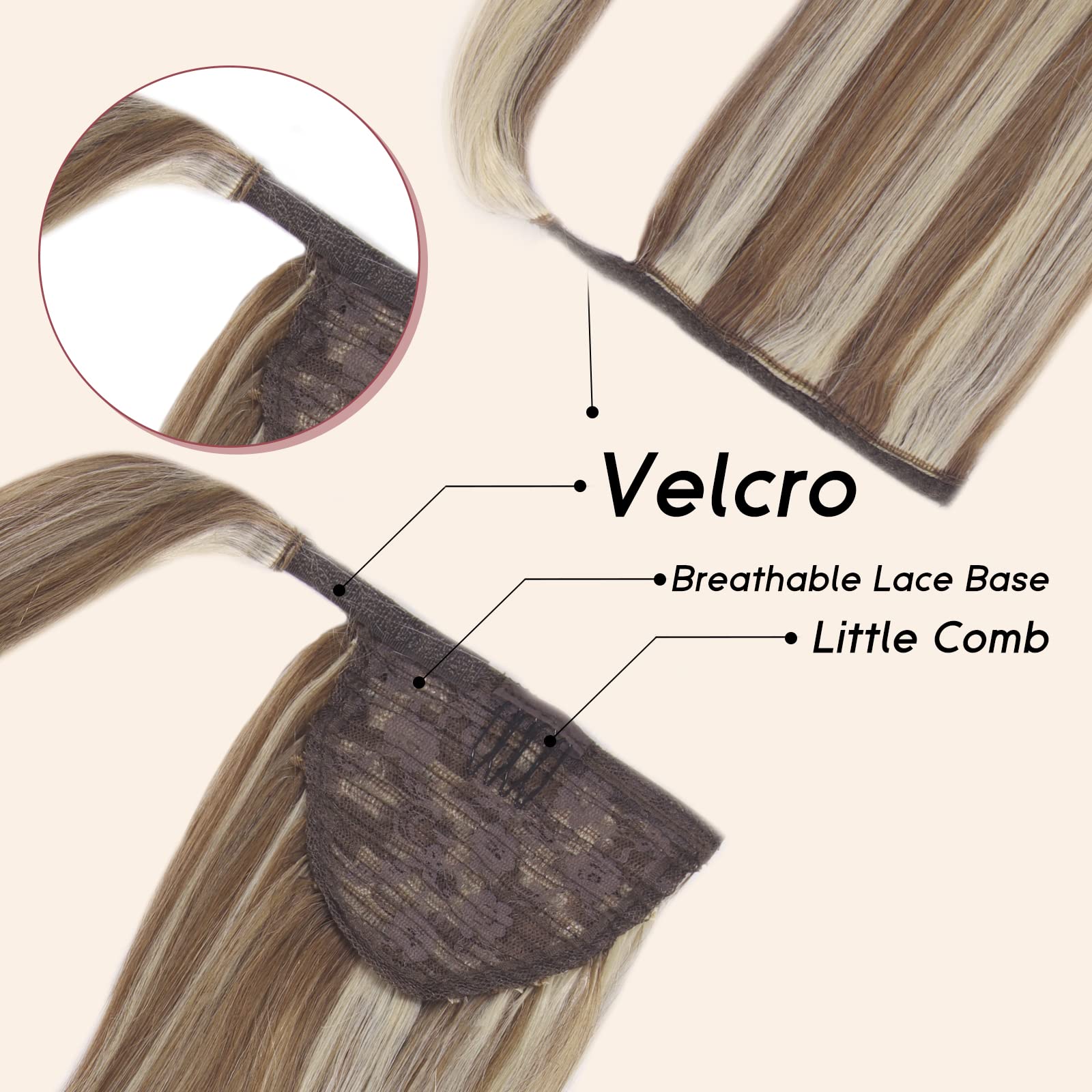 Tinashe 20inch Remy Human Hair Ponytail Extension - Light Brown & Bleach Blonde Wrap Around Pony Tail Hairpiece for Women (#P10/613) | Perfect for Parties, Weddings & Everyday Styling