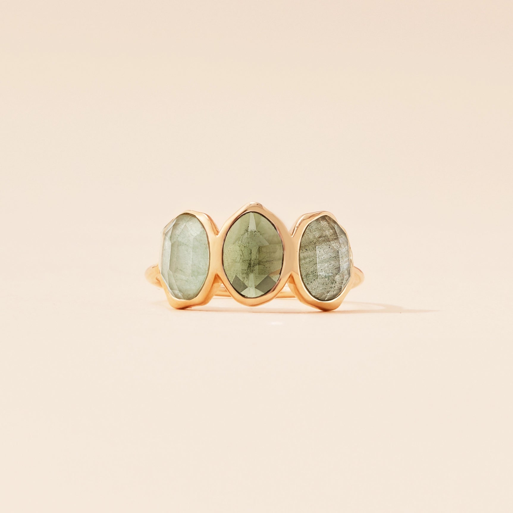 14K Yellow Gold Earth Element Mood Ring with Natural Gemstones | Emotional Wellness & Spiritual Healing Jewelry for Women | Perfect for Meditation, Yoga & Daily Wear