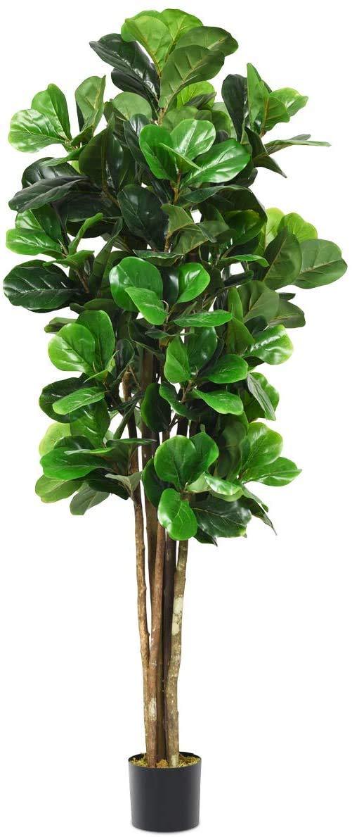 Goplus 4FT Tall Fake Fiddle Leaf Fig Tree - Artificial Faux Plant in Pot for Home Office Decor, Indoor Greenery, Housewarming Gift - Perfect for Living Room, Bedroom & Workspace Decoration
