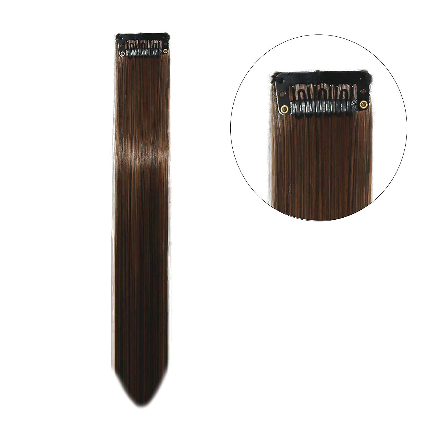 OSEN Colored Hair Streak Extensions for Women & Girls - 6-Piece Set in Brown | Clip-In Highlights for Parties, Cosplay & Everyday Styling