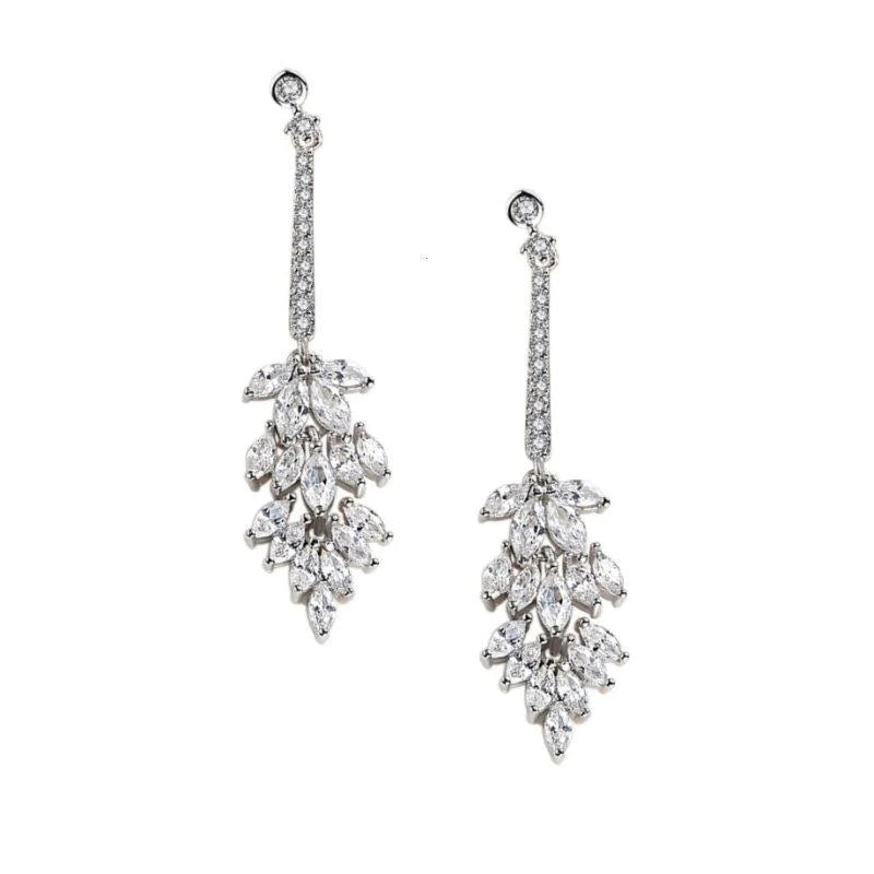 Elegant Crystal Drop Wedding Earrings for Brides - Sterling Silver 7049 - Perfect for Bridal, Prom & Formal Events