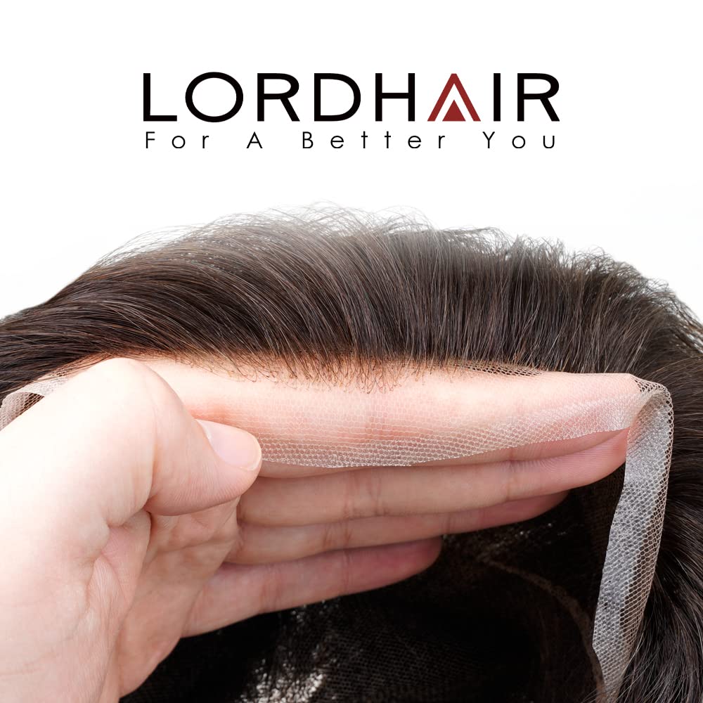 Lordhair Men's Human Hair Toupee - Natural Lace Front Hair System with Skin Perimeter Base | Multiple Sizes Available | Perfect for Daily Wear, Special Occasions & Hair Loss Solutions