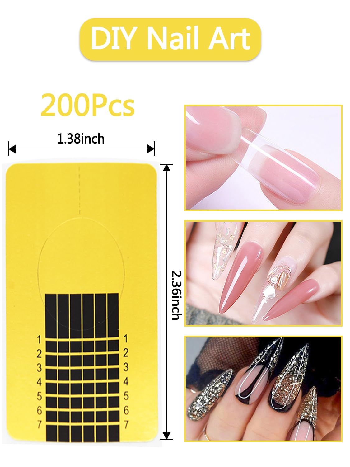 200 PCS Acrylic Nail Forms - Rectangle Nail Extension Guide Stickers for Polygel, Builder Gel & Nail Art | Perfect for Salon Professionals & DIY Manicures at Home