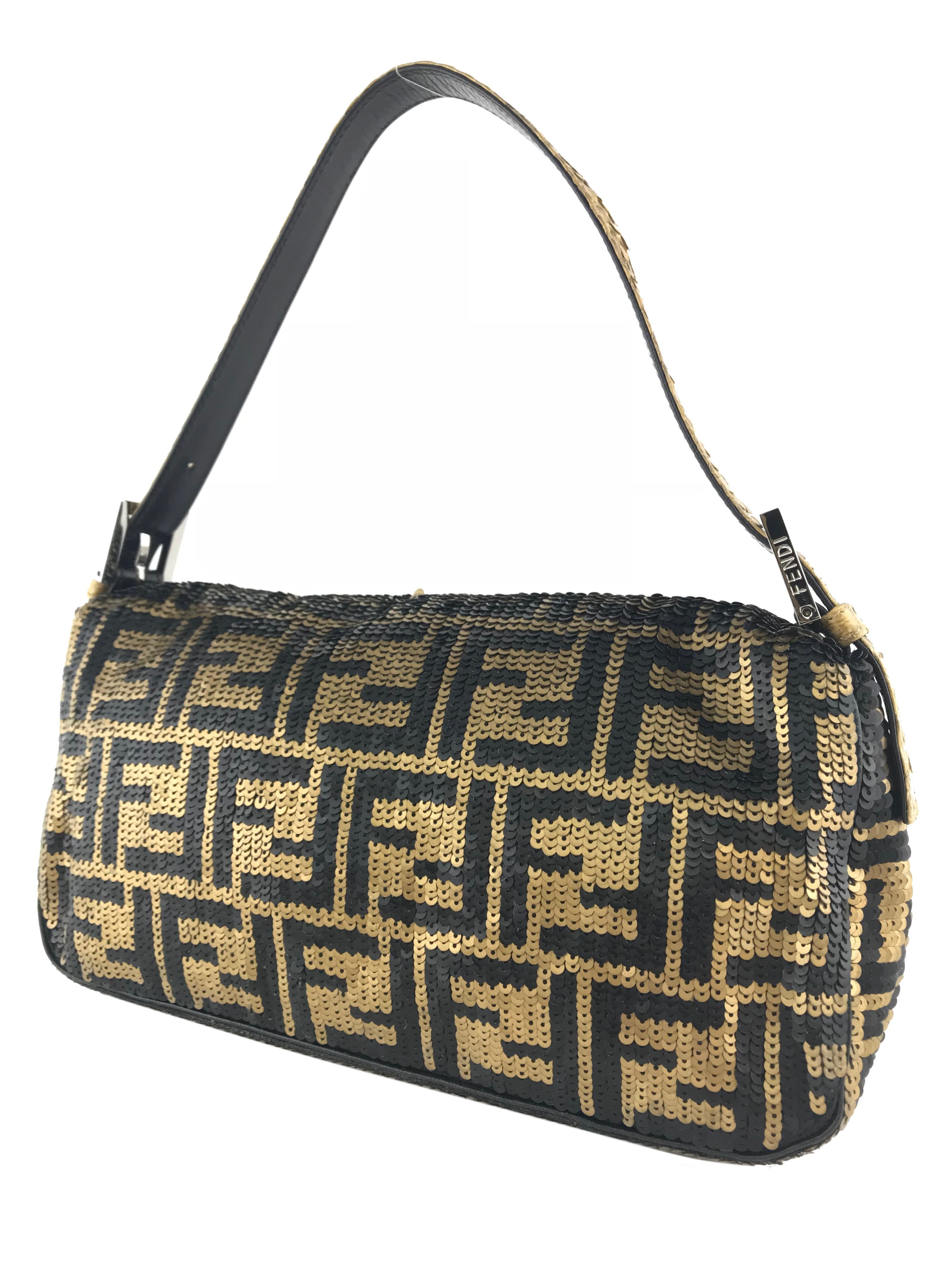 Fendi FF Sequin Snakeskin Baguette Shoulder Bag for Women | Luxury Designer Crossbody Purse | Perfect for Parties, Date Nights & Special Occasions
