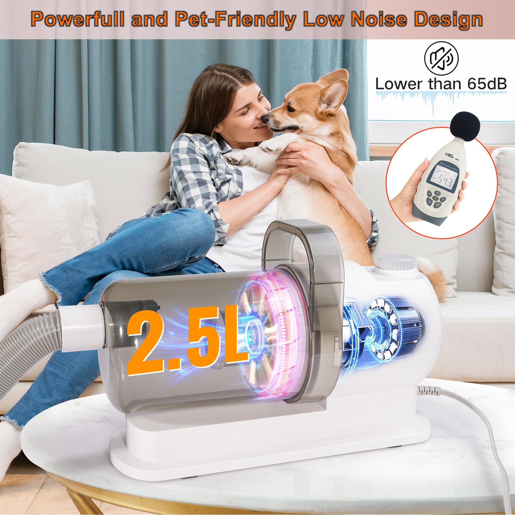 AUTENS 6-in-1 Dog Grooming Vacuum Kit with Pet Clipper - 99% Hair Suction Shedding Brush & 6 Grooming Combs for Home Pet Grooming & Deshedding