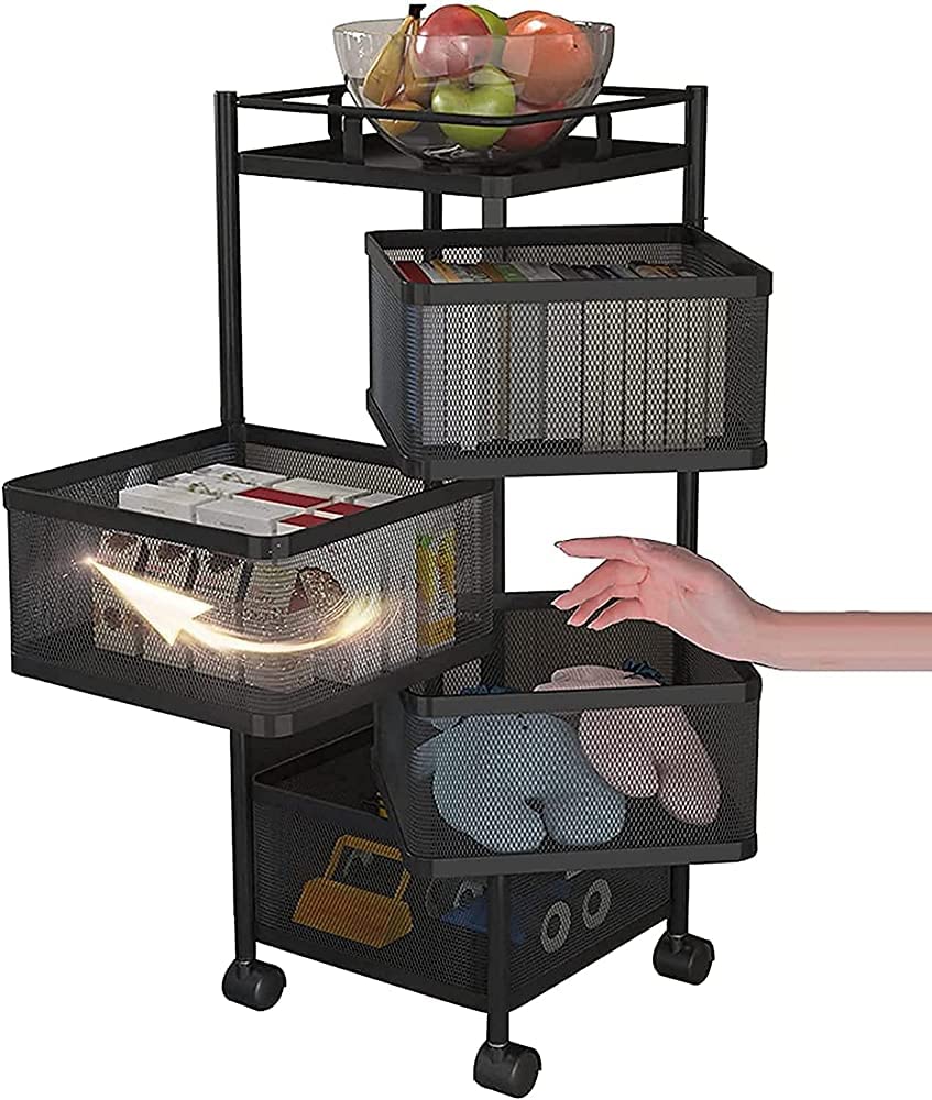 MERTNK 4-Tier Rolling Kitchen Cart with Rotating Shelves - Multi-Purpose Storage Organizer for Fruits, Vegetables, Kitchenware & Bathroom Essentials - Perfect for Small Spaces in Kitchen, Living Room & Bathroom