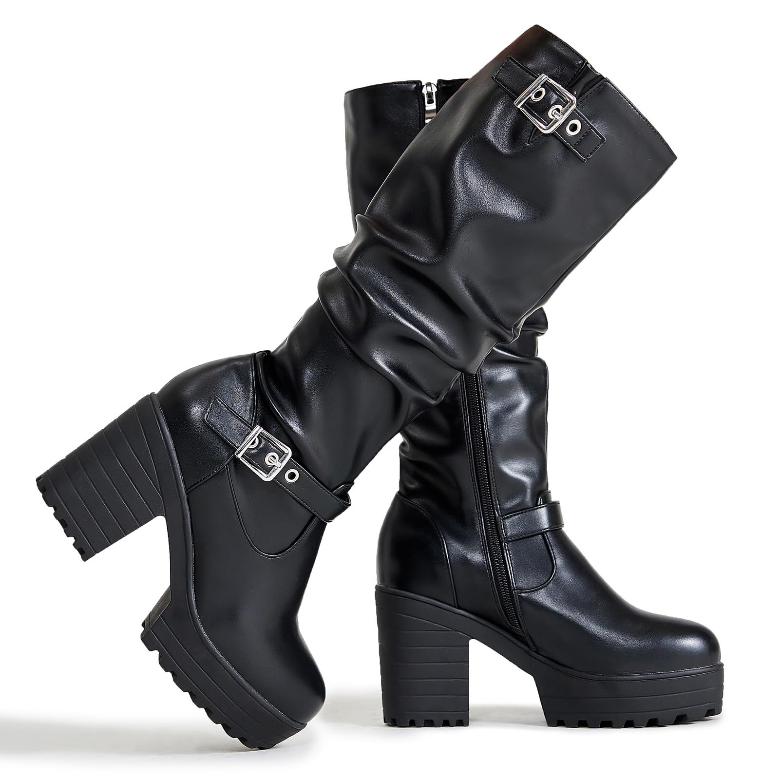 Stylish Women's Platform Block Heel Knee High Boots with Lace-Up Design - Perfect for Fall/Winter Fashion, Office Wear & Night Out Outfits
