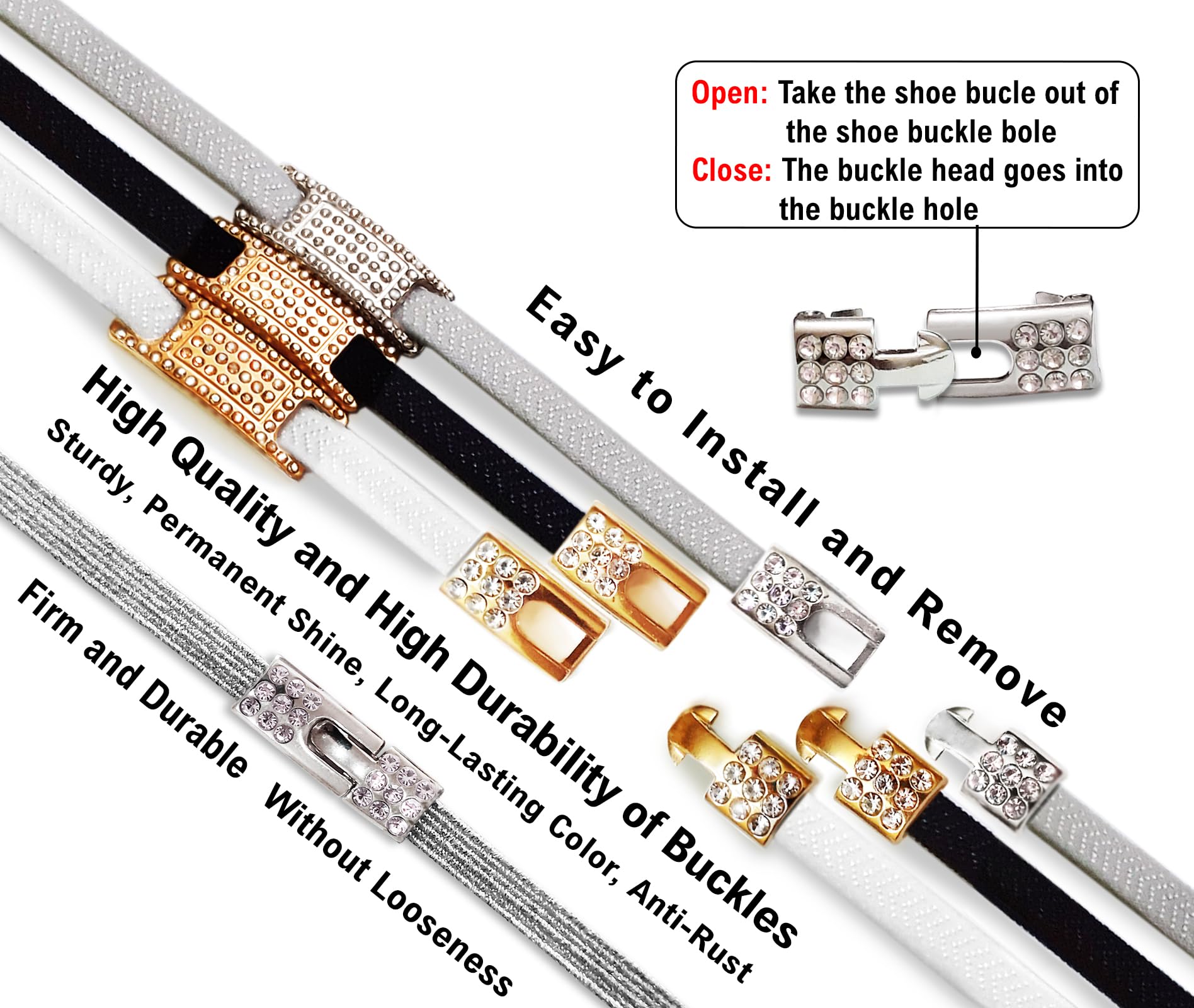 No-Tie Elastic Shoelaces with Bling Diamond Charms - Adjustable Fashion Laces for Women's Sneakers - Perfect for Running, Walking & Everyday Comfort