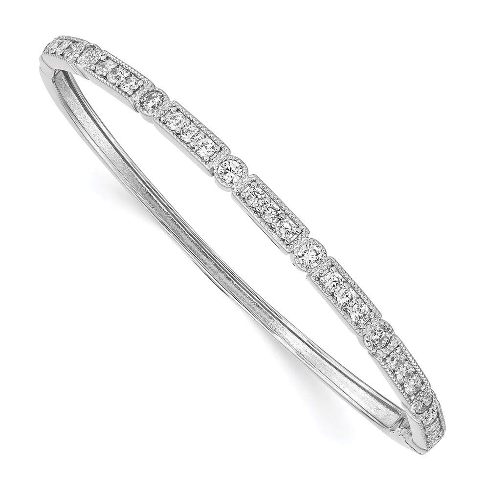 925 Sterling Silver Cubic Zirconia Hinged Bangle Bracelet for Women - Elegant Fine Jewelry Gift for Her (7 Inch) - Perfect for Weddings, Anniversaries & Special Occasions