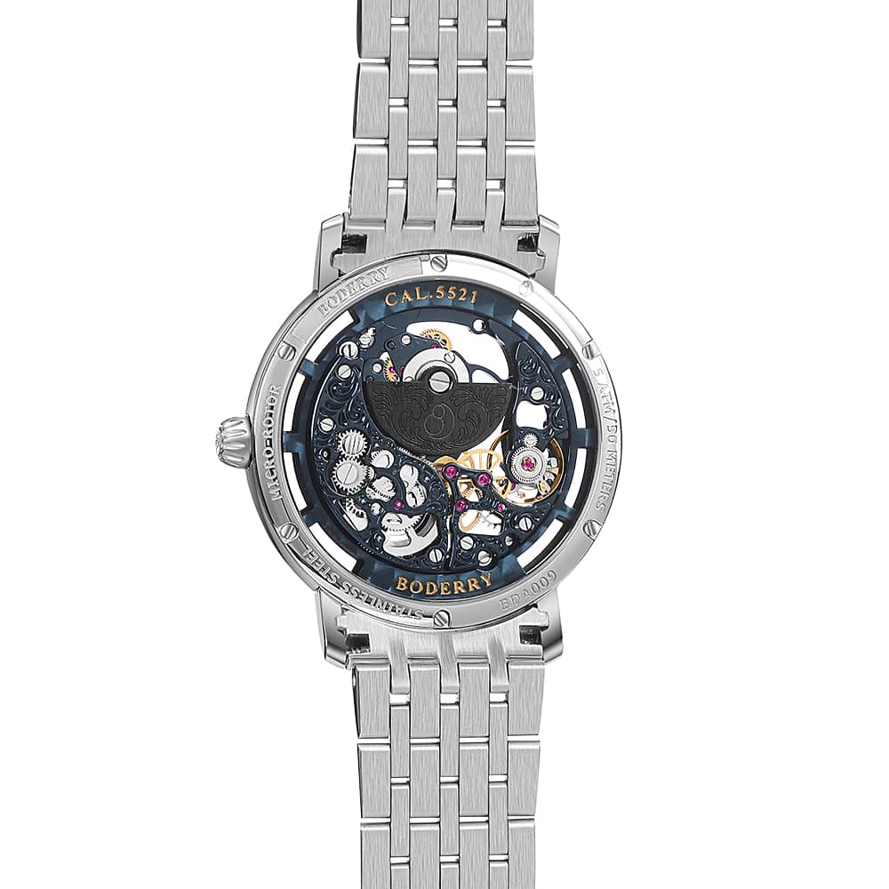 ELITE II Luxury Engraved Micro Rotor Automatic Watch for Men - Blue Dial, Stainless Steel Case - Perfect for Business, Formal Events & Gifts