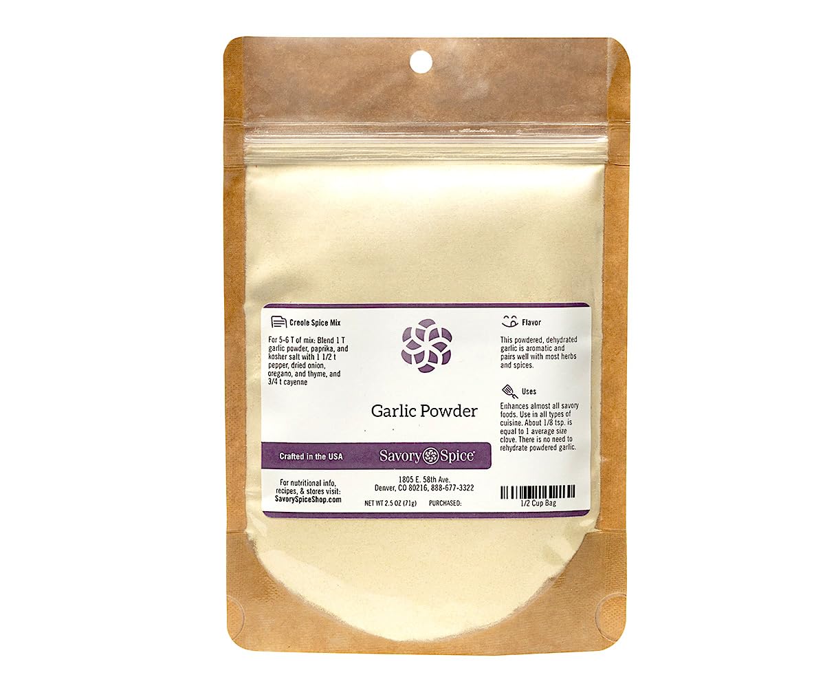 Premium Garlic Powder Seasoning - 100% Pure Ground Garlic for Cooking | Enhance Pasta, Pizza, Meat & Vegetables | 2.5oz (1/2 Cup) Resealable Bag | All-Natural Flavor Booster for Home Chefs