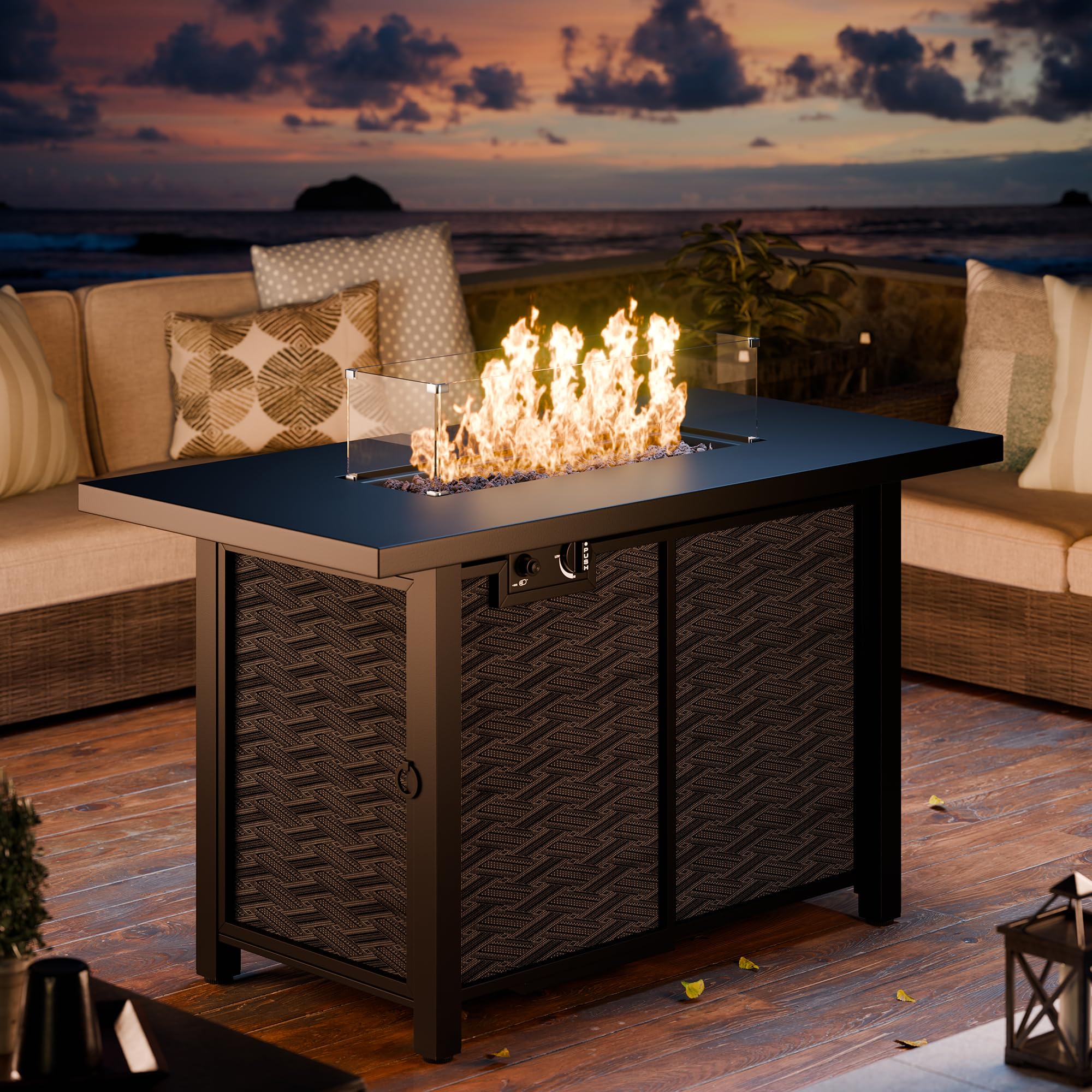 JAMFLY 43 Inch Outdoor Propane Fire Pit Table with Lava Rocks - 50,000 BTU Gas Fire Table with Lid - 2-in-1 Firepit for Patio, Backyard, Garden - Perfect for Outdoor Gatherings & Relaxation