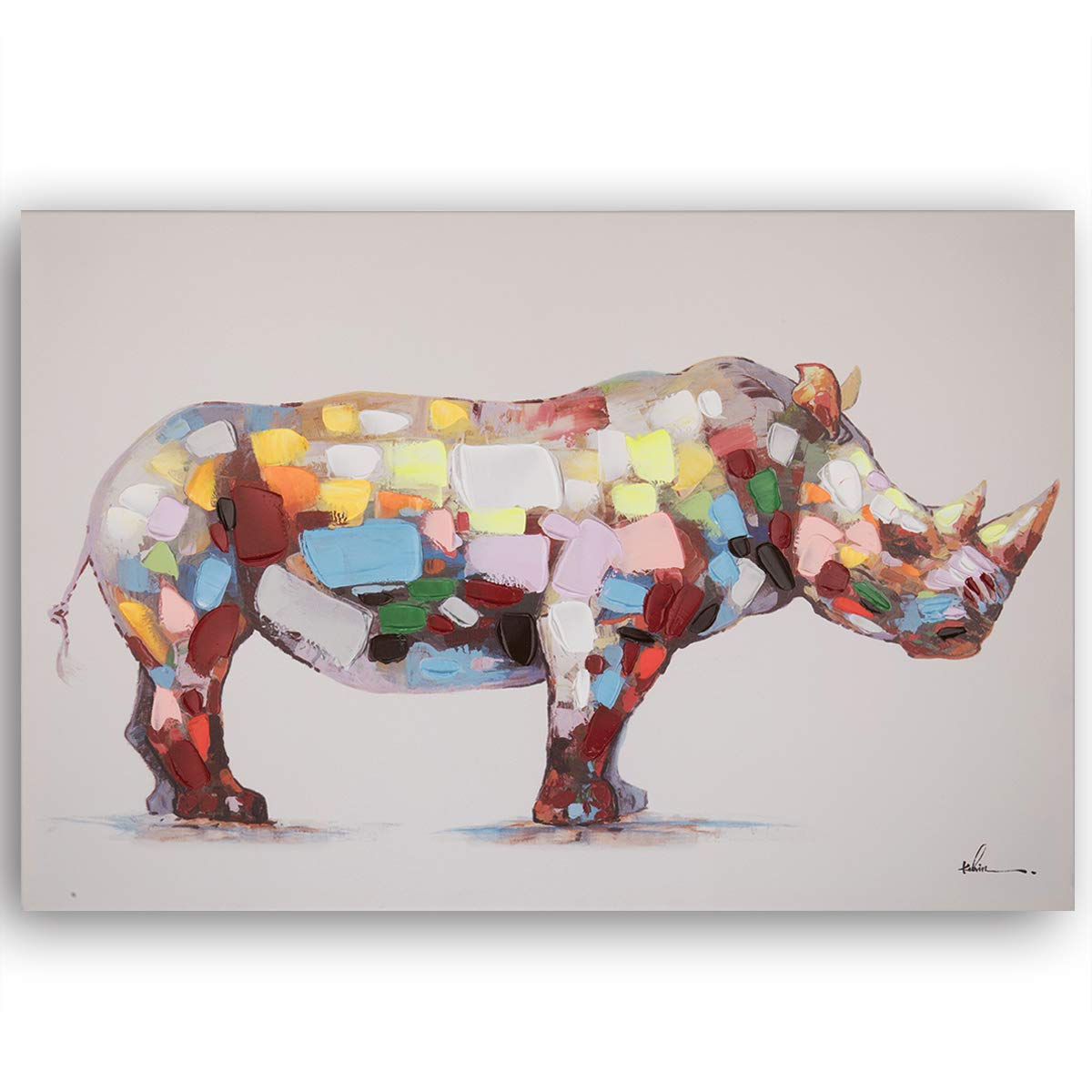 Colorful Rhino Canvas Wall Art - 24x36 Inch Ready to Hang Painting for Home & Office Décor