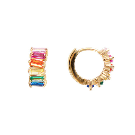 FAIRLEY Rainbow Baguette Cluster Huggie Earrings for Women - Colorful Dainty Hoop Earrings for Everyday Wear, Party & Gift Giving