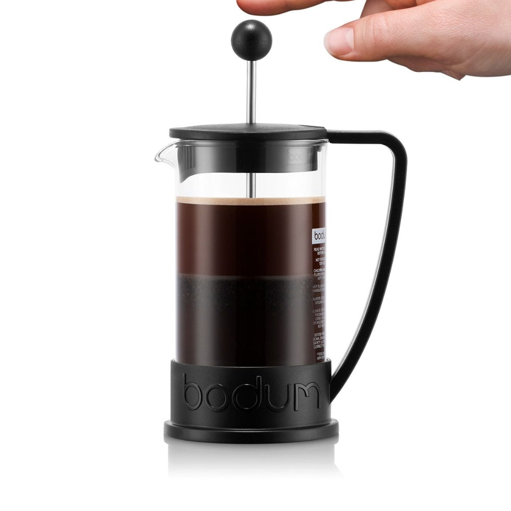 Bodum Brazil 3 Cup French Press Coffee Maker - Stainless Steel Plunger, Heat-Resistant Glass, Black - Perfect for Home, Office & Camping Brewing
