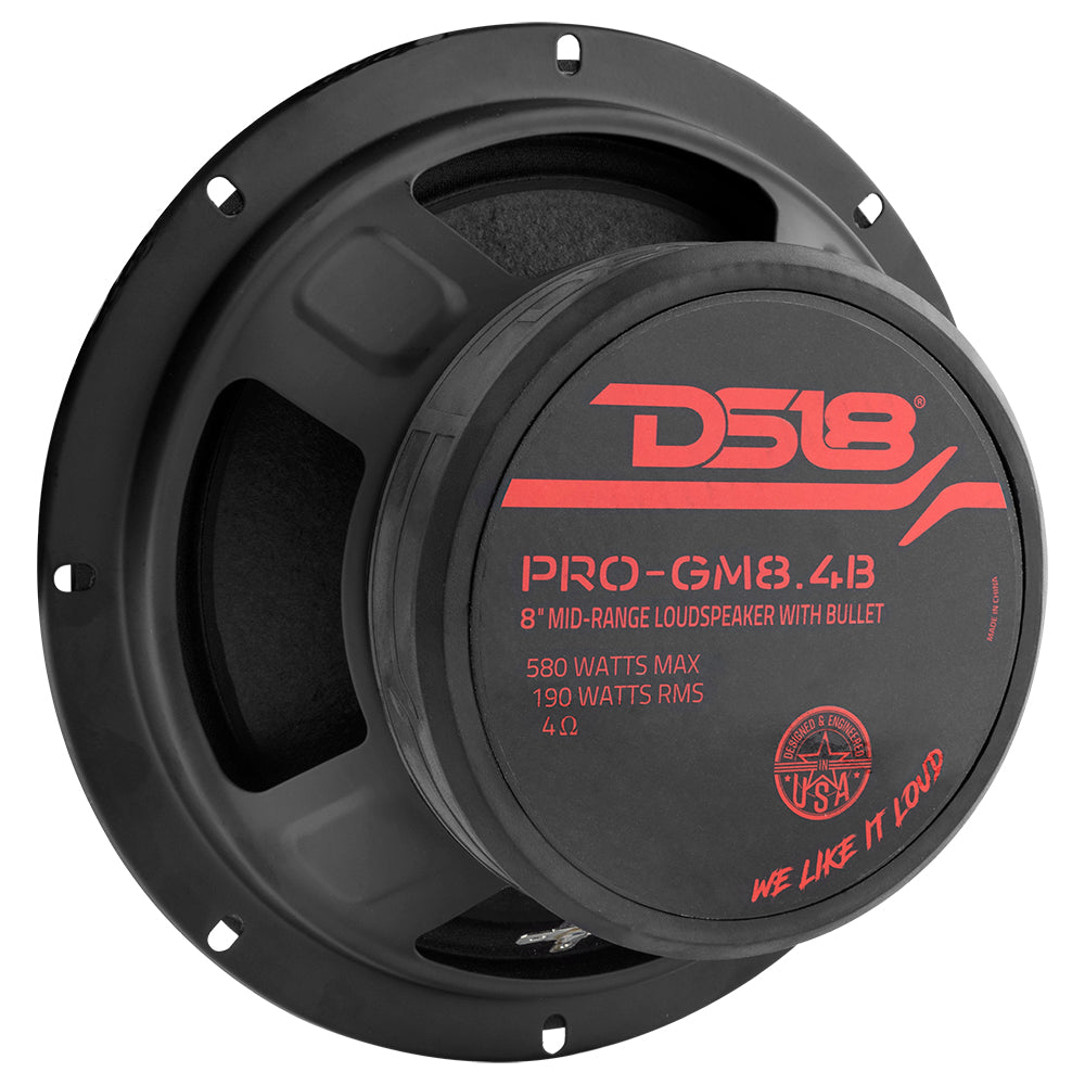 DS18 PRO GM8.4B 8 Inch 580W 4 Ohm Mid Range Loudspeaker with Bullet Tweeter - Perfect for Car Audio Systems, Marine Boats, and DJ Equipment