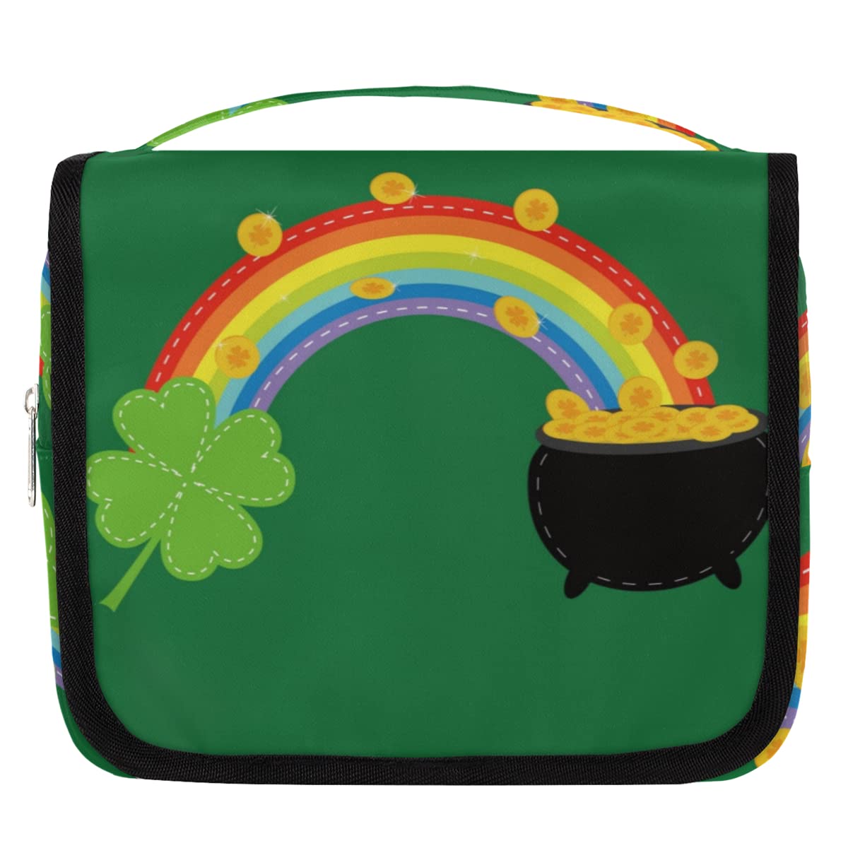 CPolar Shamrock Rainbow Coin Pot Hanging Toiletry Bag with Hook - Waterproof Travel Organizer for Men & Women - Large Cosmetic Case for Makeup, Shaving & Bathroom Essentials - Perfect for Showers, Camping & Gym Use