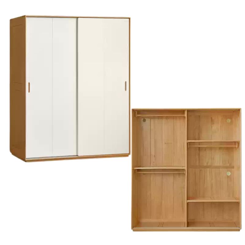 Solid Wood Beech & Poplar Nordic Sliding Door Wardrobe - Modern Closet for Bedroom, Living Room, and Entryway Storage