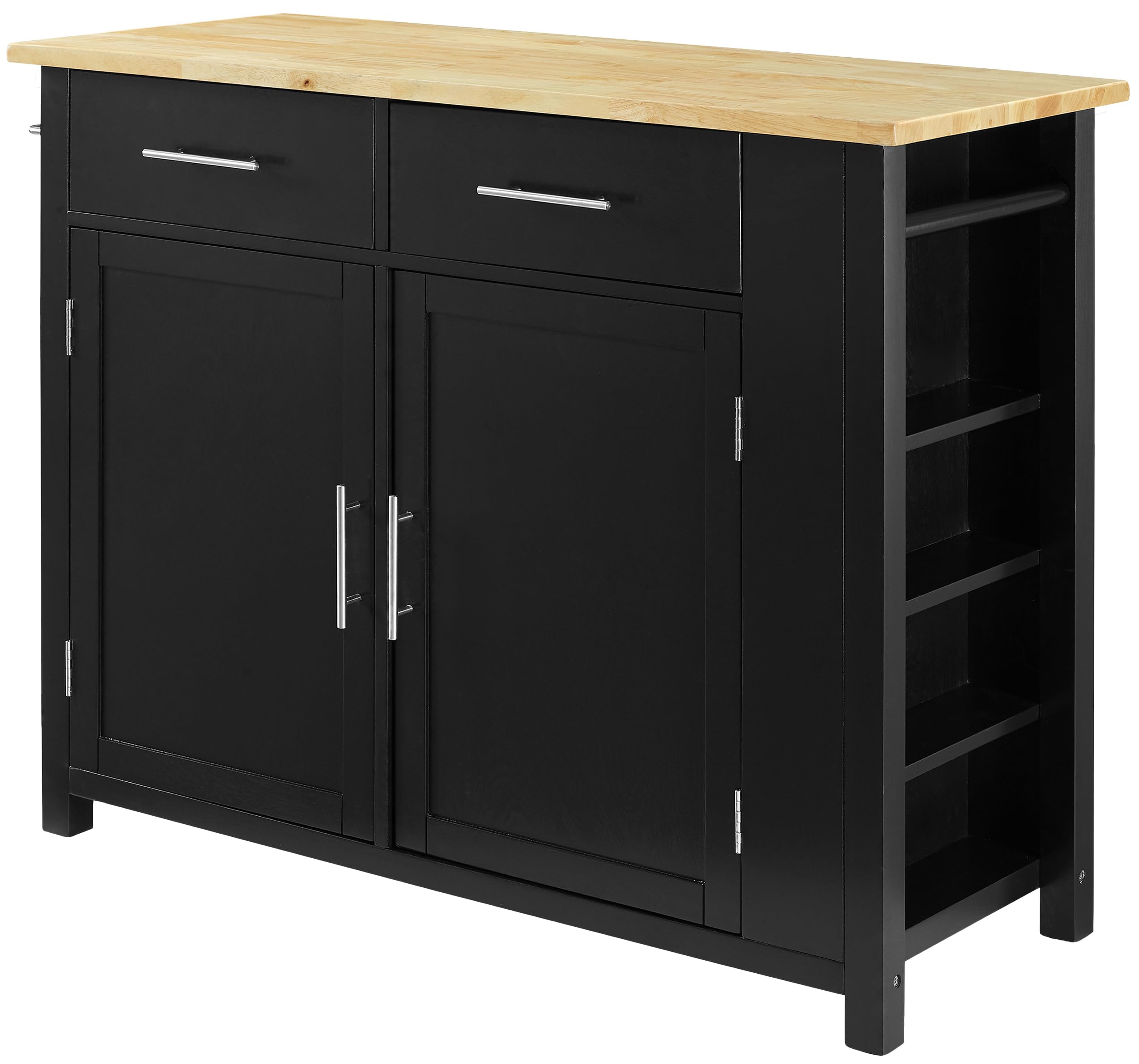 Crosley Savannah Wood Top Rolling Kitchen Island Cart with Shelves & Drawers - Black | Microwave Stand & Storage Solution for Small Kitchens, Apartments & Dining Areas
