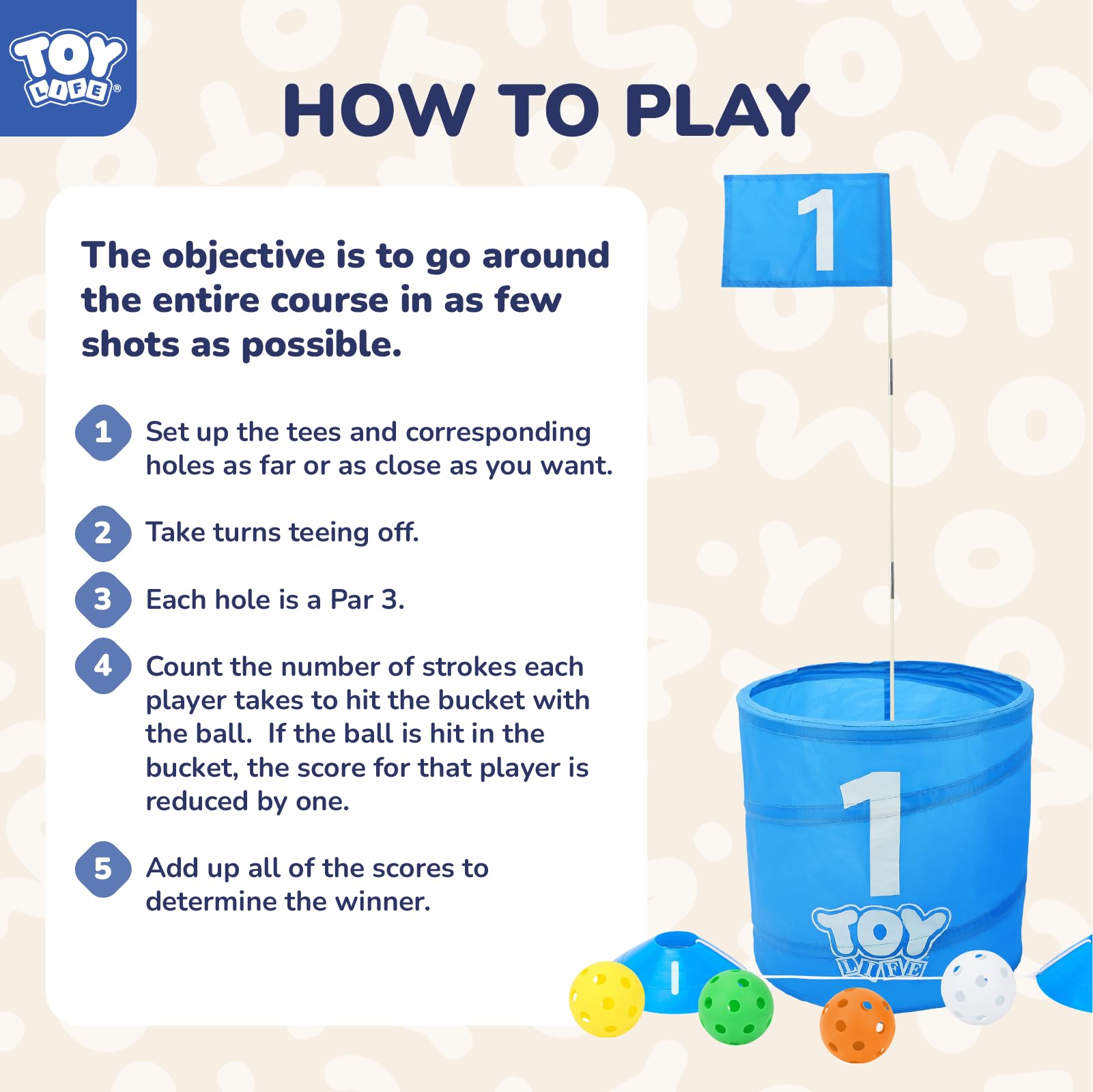 TOY Life Golf Bucket Game - Indoor/Outdoor Golf Chipping Practice Set for Adults & Kids - Perfect for Backyard, Beach & Family Fun - Great Golf Gift Idea & PAR 3 Training Tool