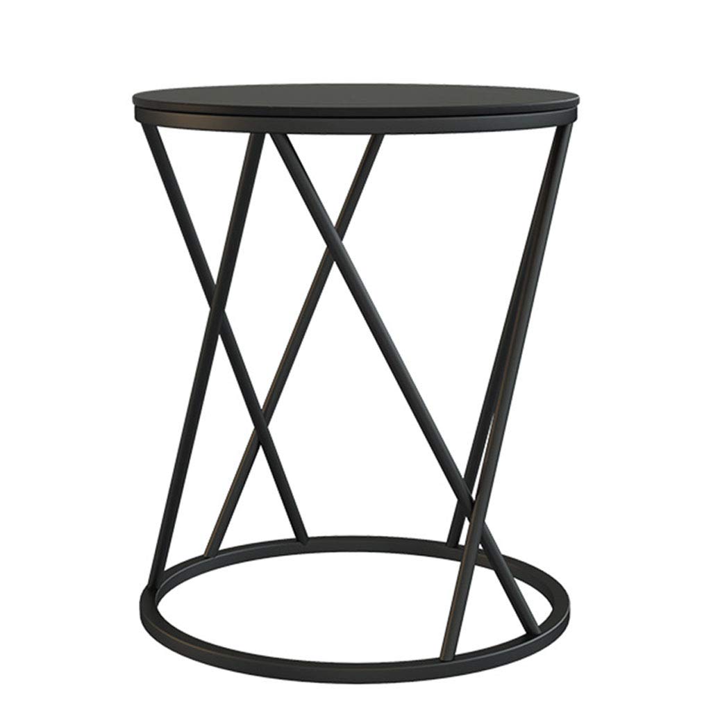 Round Metal Side Table with Sintered Stone Top - Small End Table for Living Room, Sofa, Bedroom & Outdoor Use - Modern Nightstand for Home Decor