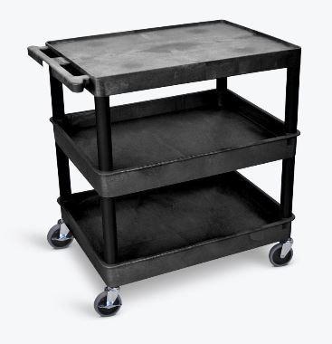 Luxor 3-Tier Black Utility Cart with Large Shelves - Perfect for Kitchen, Bathroom, Office & Garage Storage Organization